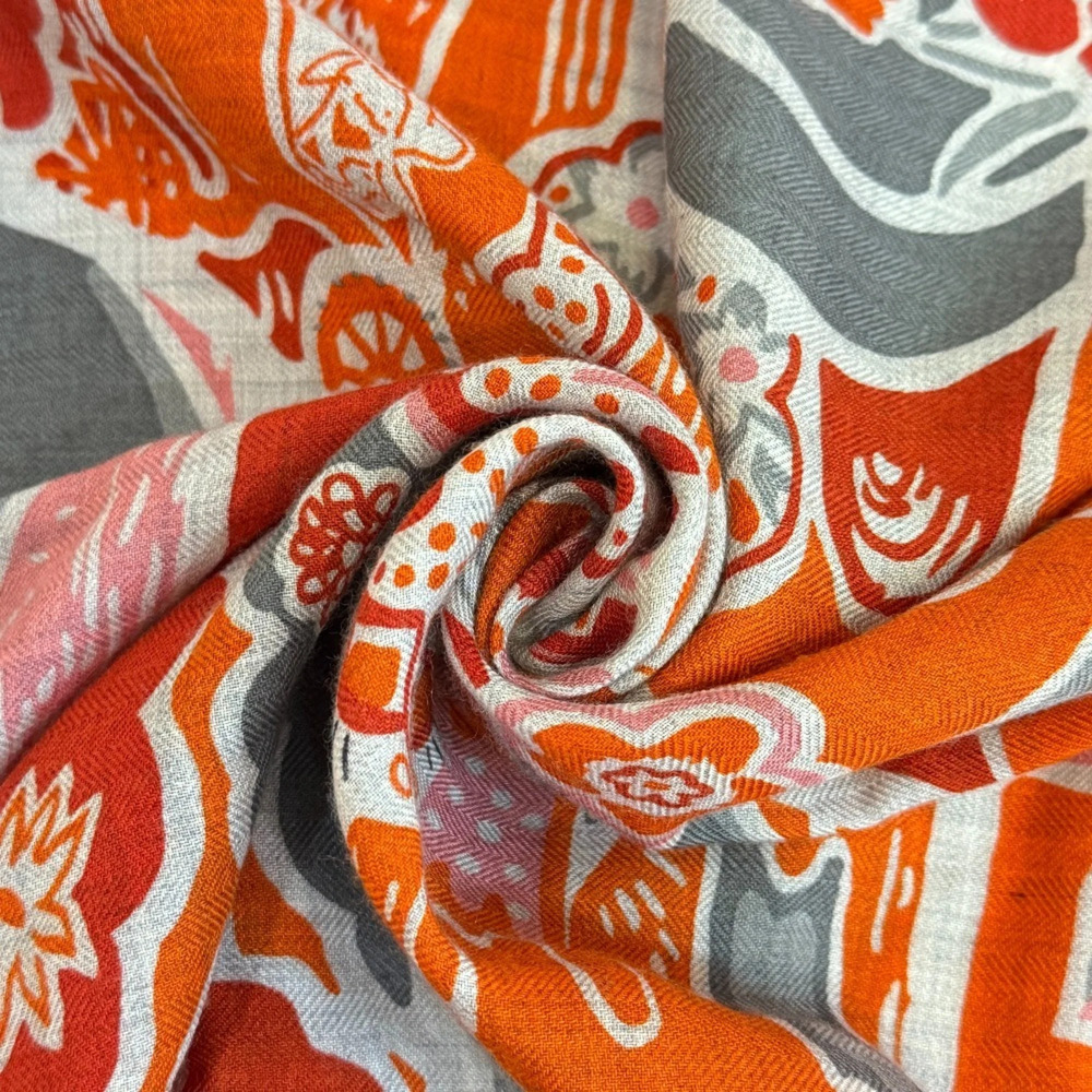 HERMES Hermes Shawl Scarf Carre Geant 140 Bingata Cashmere Silk Muffler Orange